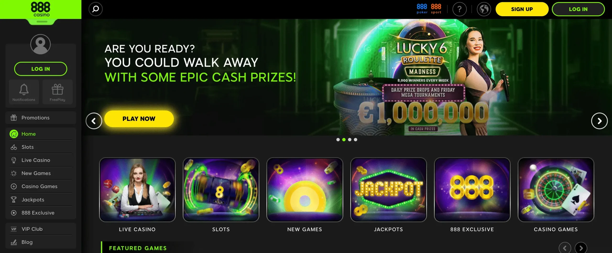 888 Casino Live Casino Main Page