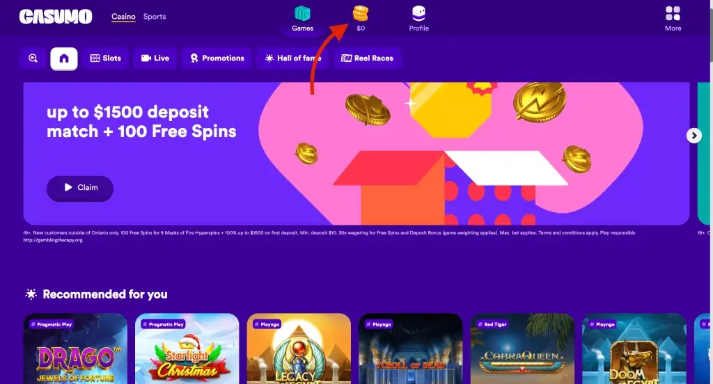 Deposit in live game shows casino