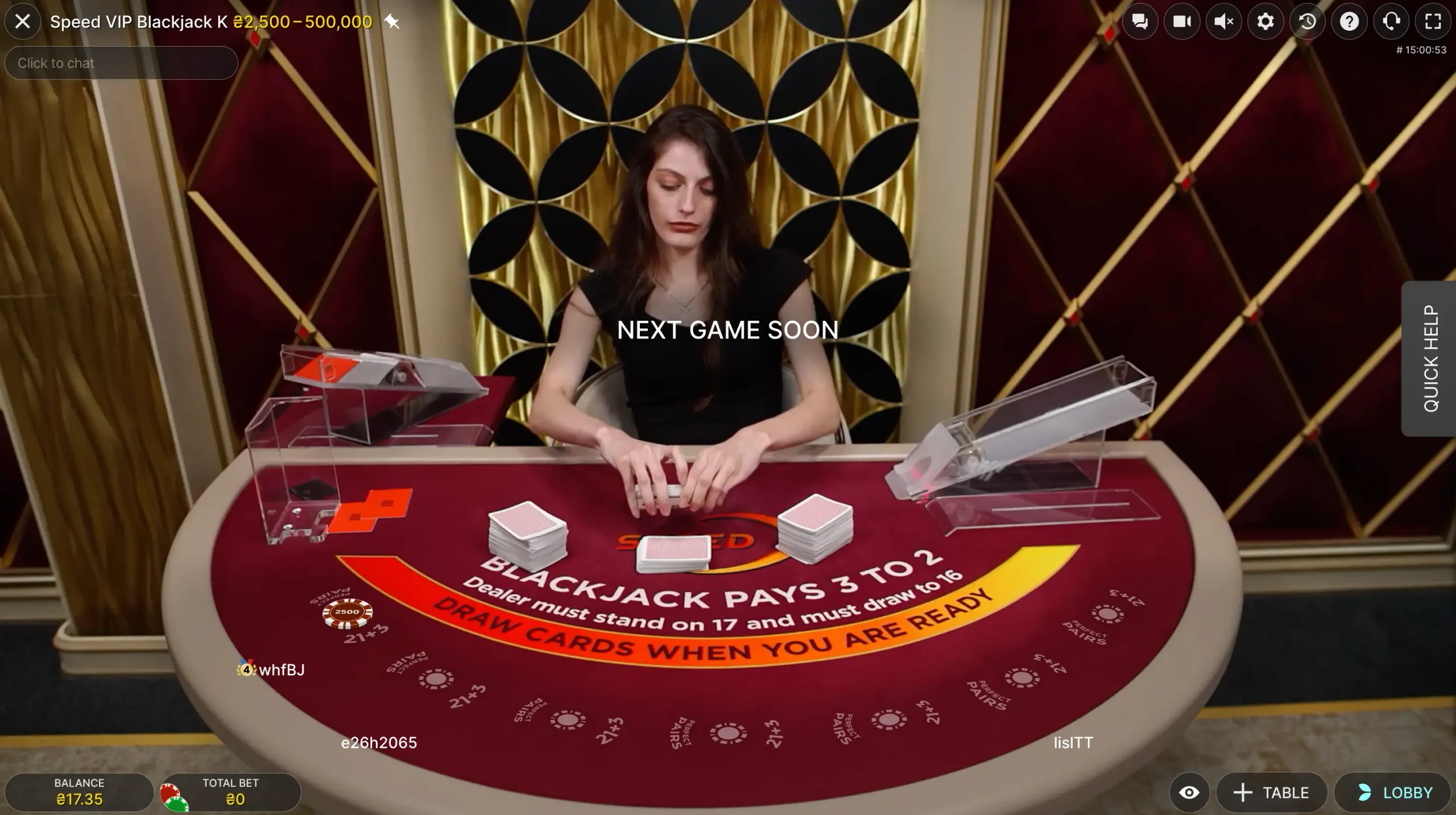 Live Blackjack casino game