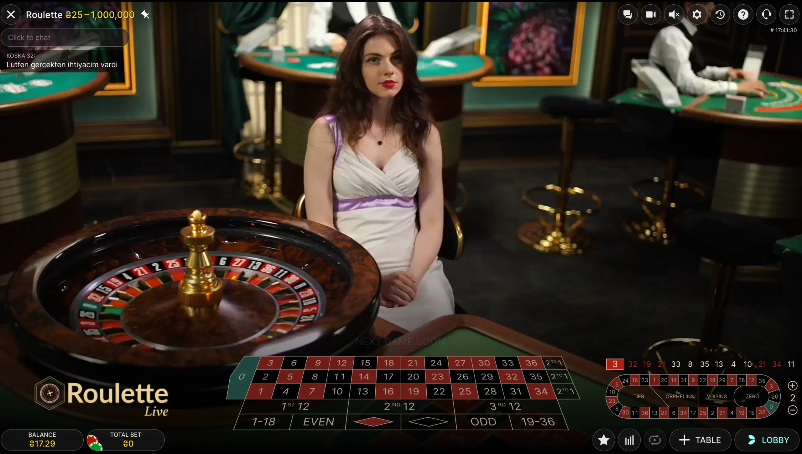 live Roulette online casino game