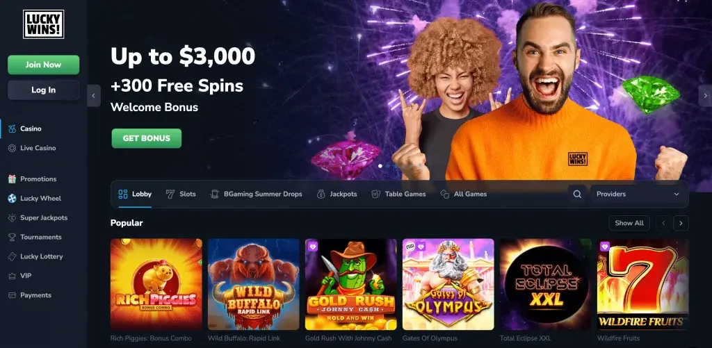 LuckyWins Live Casino Main Page