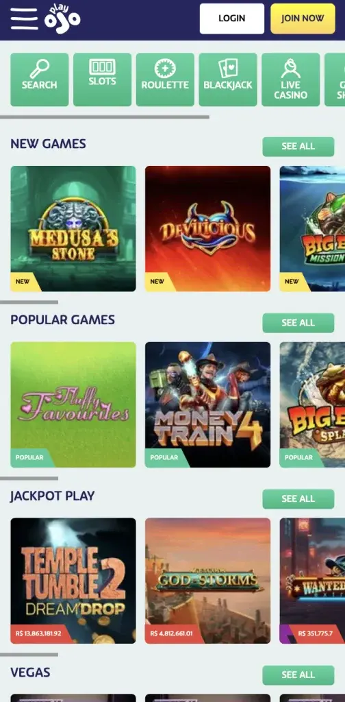 PlyOJO live casino mobile version