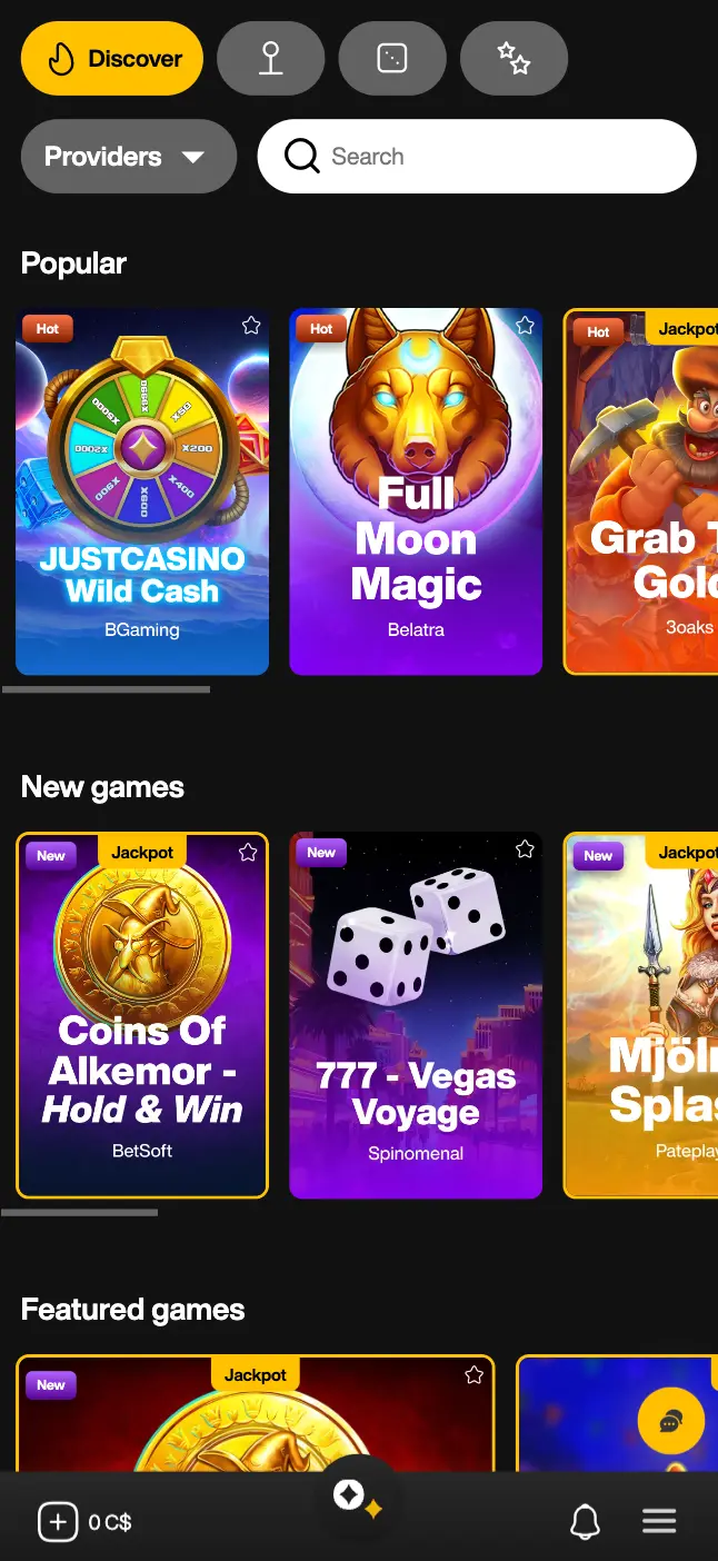 Just Casino mobile app