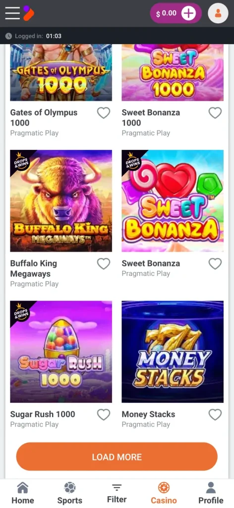 tonybet casino mobile app screenshot