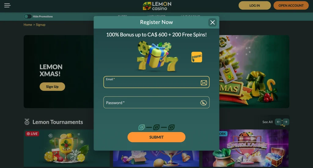 registration at lemon casino